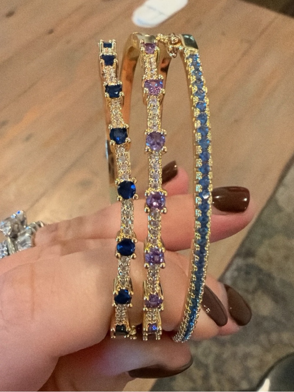 Adina Eden Gold Bracelet Trio with Blue and Purple Gemstones